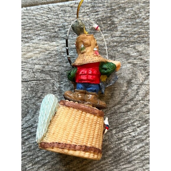 Fisherman‎ Christmas ornament fishing Creel Lure Vintage Folk Art Elf Gnome - Picture 3 of 5